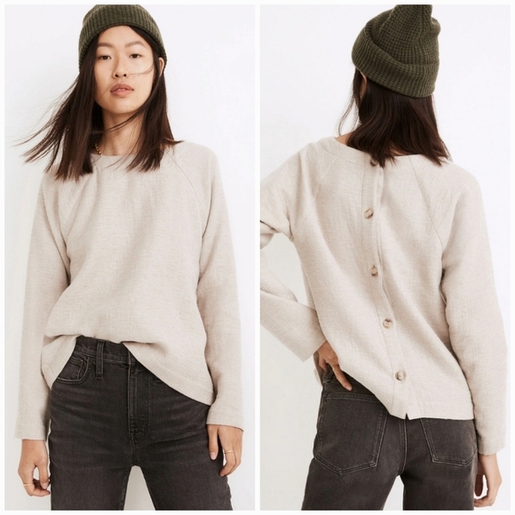Madewell Waffle Button-Back Top In Telluride Stone - Picture 1 of 8